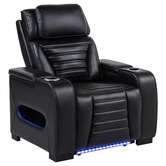 Zuma - Faux Leather Upholstered Dual Power LED Recliner - Black