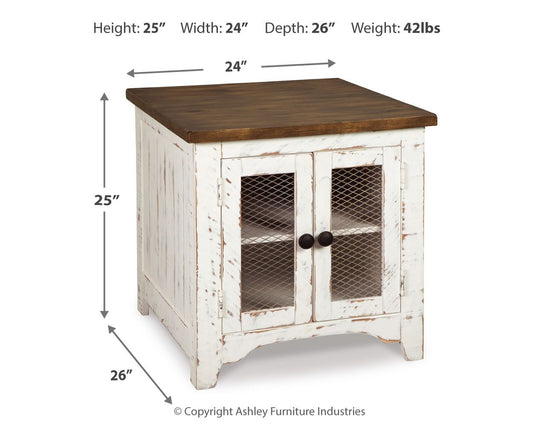 Wystfield - Rectangular End Table - 2 Doors - White / Brown