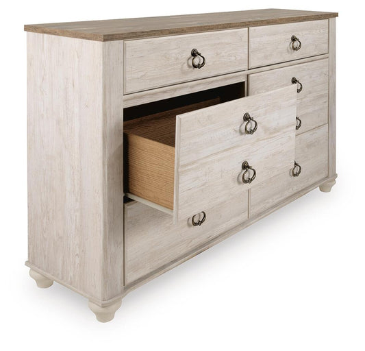 Willowton - Six Drawer Dresser - Brown / Beige / White