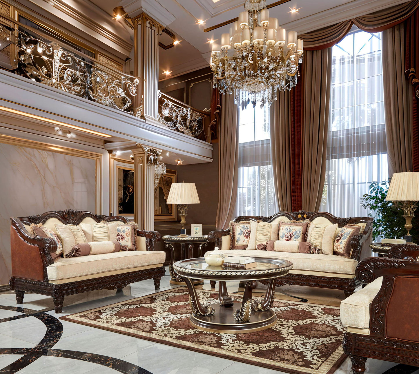 HD-1623 - Sofa - Dark Cherry Brown / Taupe / Mahogany