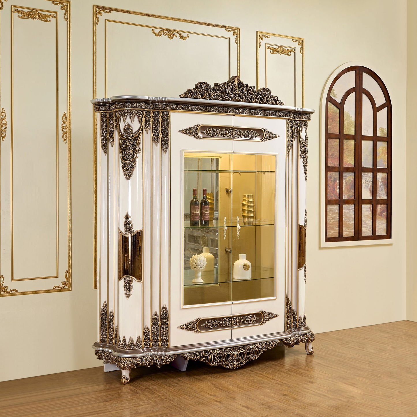 HD-1881 - China Cabinet - Pearl / Bronze / Gold