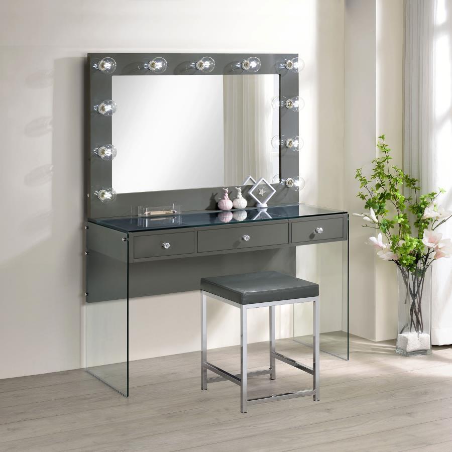 Afshan - Upholstered Square Padded Vanity Stool - Chrome