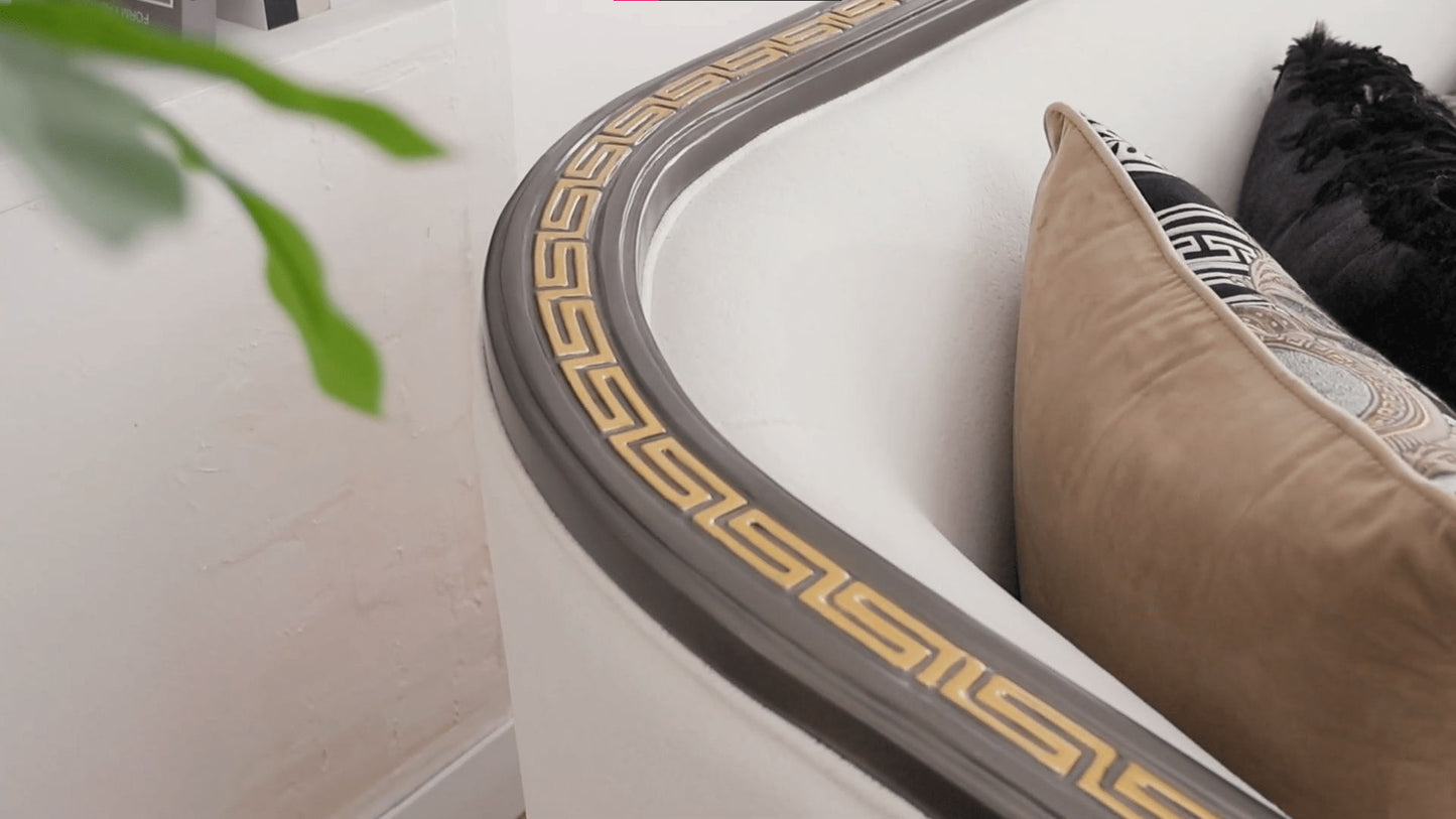 HD-9043 - Sofa - White / Brown / Gold