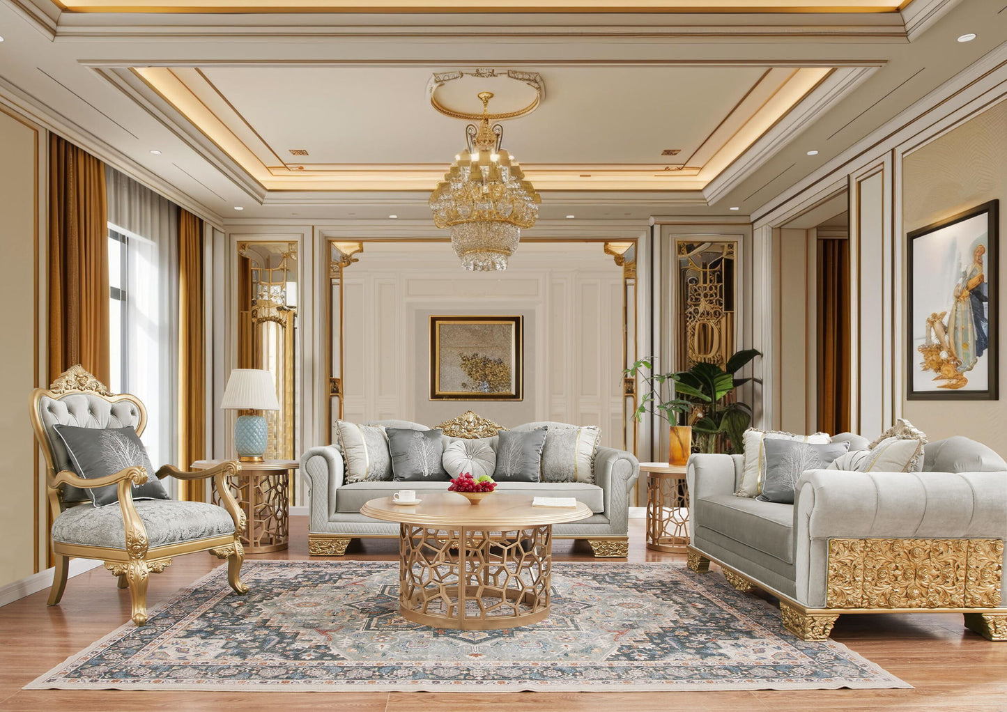 HD-9041 - Loveseat - Gray / Gold