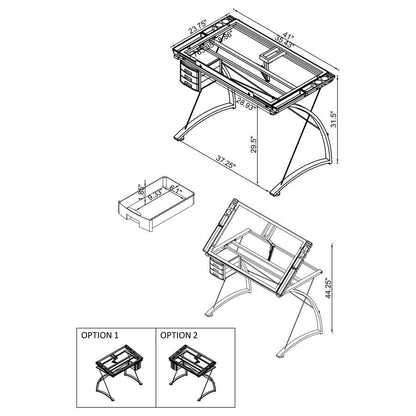 Melo - Glass Top Drafting Table With Storage - Silver