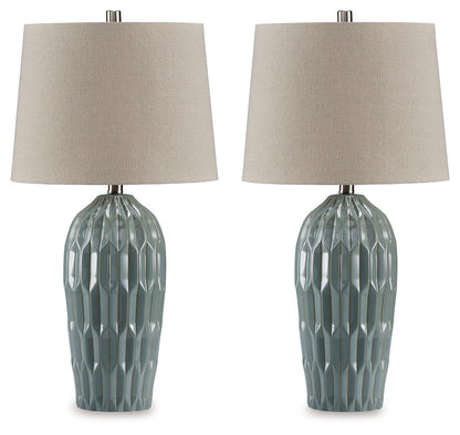 Hadbury - Ceramic Table Lamp (Set of 2) - Pale Blue / Teal