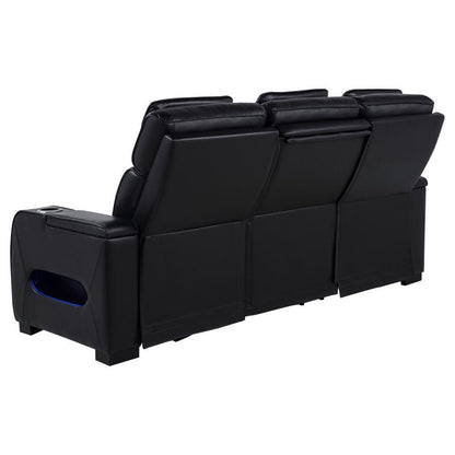 Zuma - Faux Leather Dual Power Reclining LED Sofa - Black