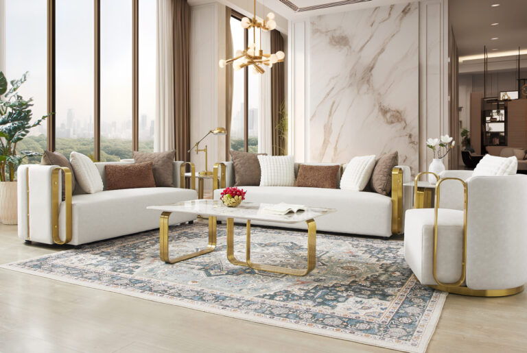 HD-3156 - Sofa - White / Gold