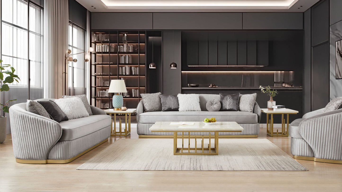 HD-7008 - Loveseat - Gray / Gold