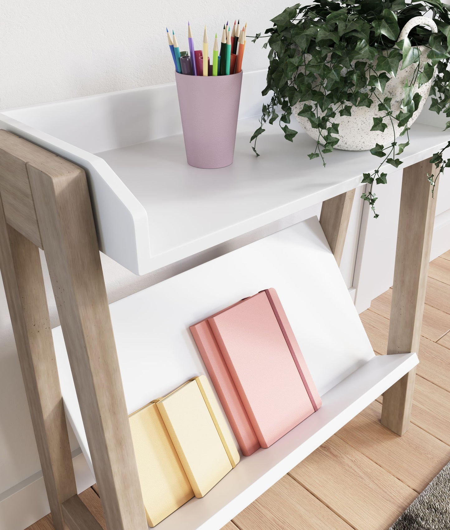 Blariden - Small Bookcase - White / Tan