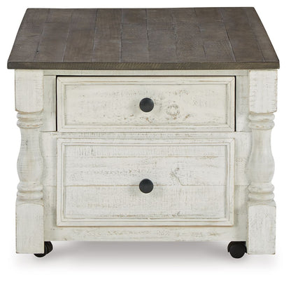 Havalance - Lift Top Cocktail Table with Storage Drawers - White / Gray