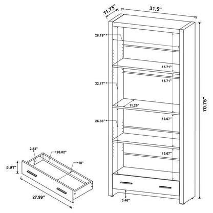 Skylar - 5-Shelf Bookcase With Drawer - Cappuccino
