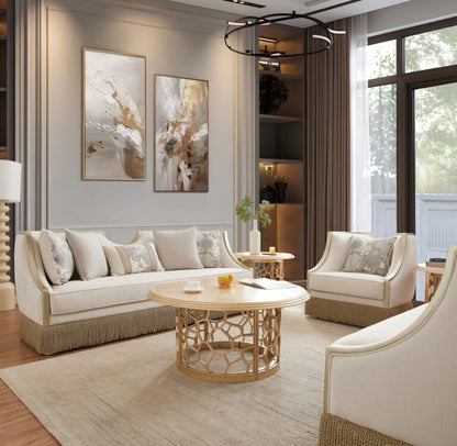 HD-6127 - Loveseat - Beige / Gold