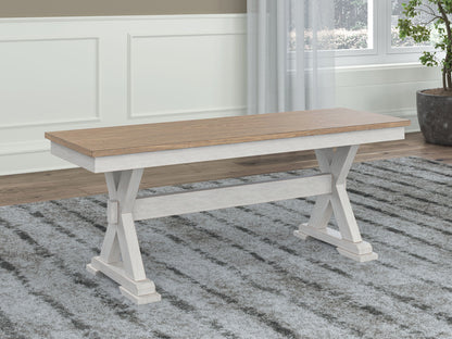 Purlaney - Large Dining Room Bench - Antique White / Natural