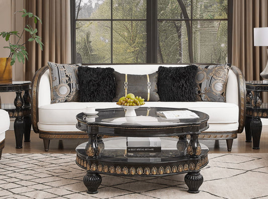 HD-9043 - Sofa - White / Brown / Gold
