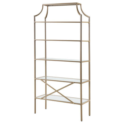 Serena - 5-Shelf Glass Bookshelf - Gold