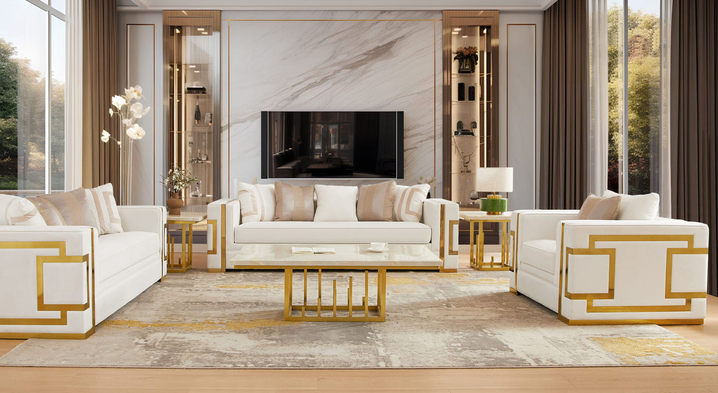 HD-2131 - Loveseat - White / Gold