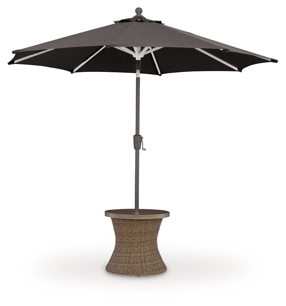 Laguna Heights - Round End Table With Umbrella Option - Beige