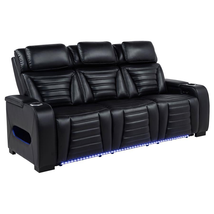 Zuma - Faux Leather Dual Power Reclining LED Sofa - Black