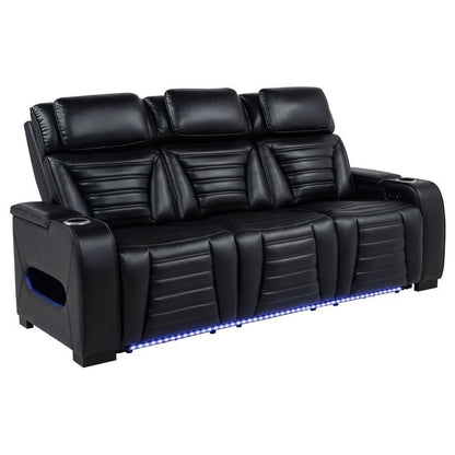 Zuma - Faux Leather Dual Power Reclining LED Sofa - Black
