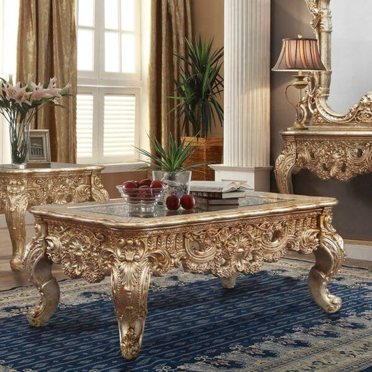 HD-998G - Coffee Table - Gold With Rust Highlights