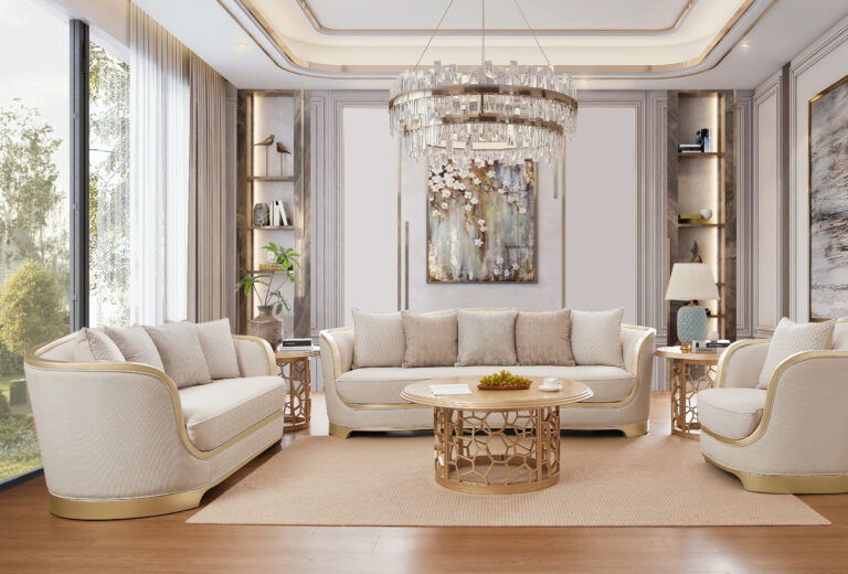 HD-7006 - Loveseat - Beige / Gold