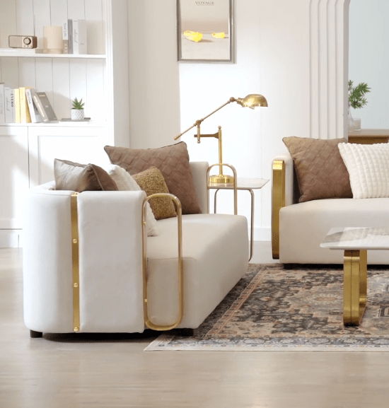 HD-3156 - Loveseat - White / Gold