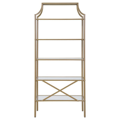 Serena - 5-Shelf Glass Bookshelf - Gold