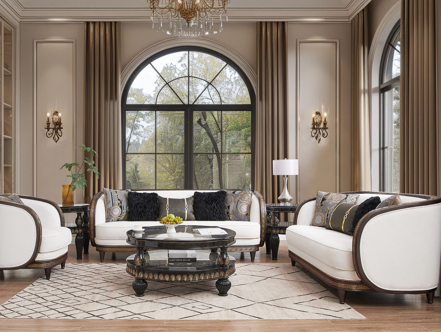 HD-9043 - Sofa - White / Brown / Gold