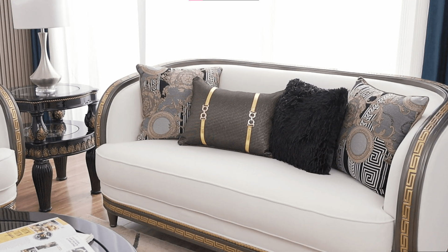 HD-9043 - Loveseat - White / Brown / Gold